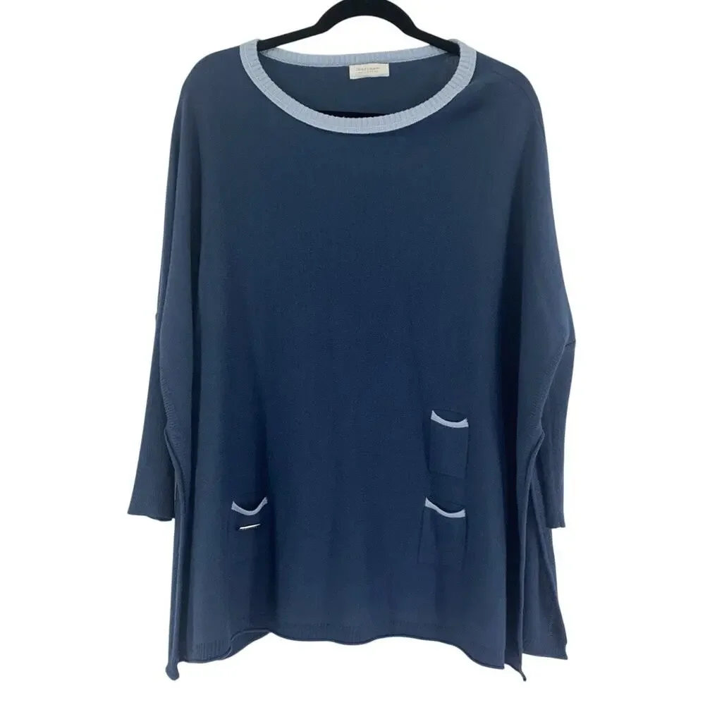 Mersea Blue Catalina Sweater One Size Oversized Pockets Poncho Lightweight - Picture 1 of 8